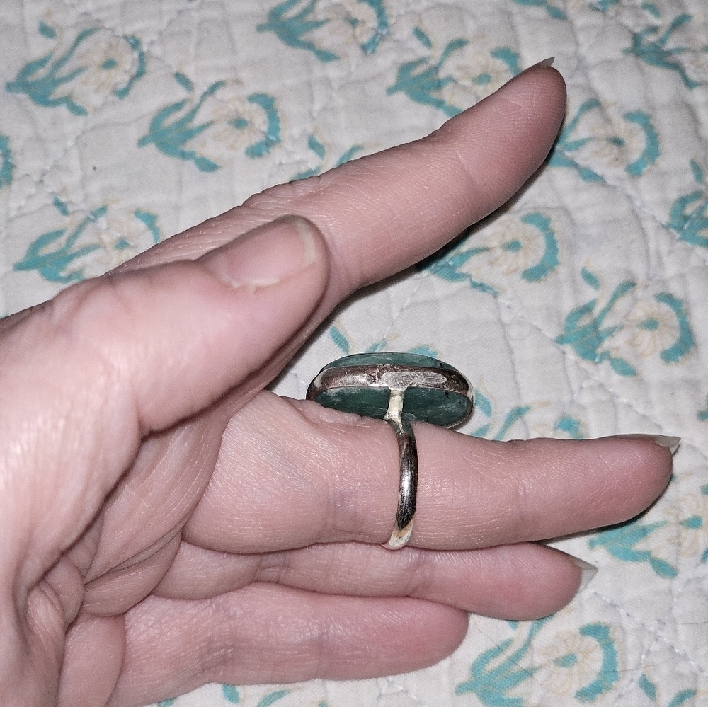 Elegant Amzonite Stone .925 Sterling Silver Plated Ring - Picture 2 of 4